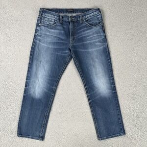 Silver Jeans Co Eddie Jeans Men 36x28* Blue Straight Leg Stretch Faded Whiskered